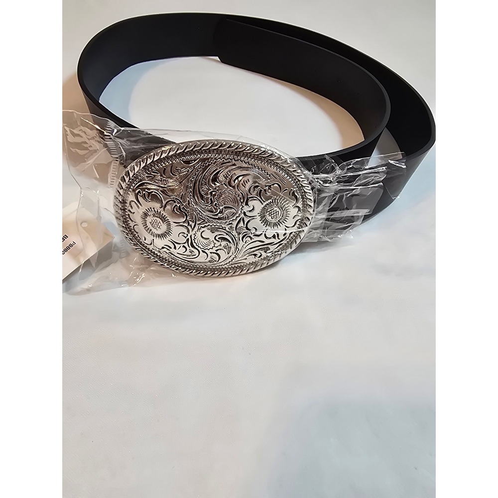 Western Scroll Engraved Oval Belt Buckle Brown PU‎ Leather Belt Women's New